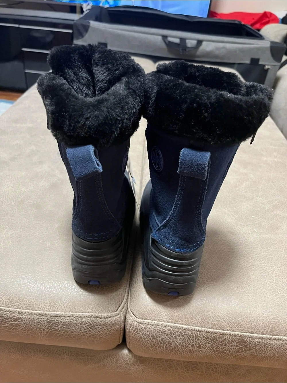 Kids Navy Winter Snow Boots with Faux Fur Trim size 13